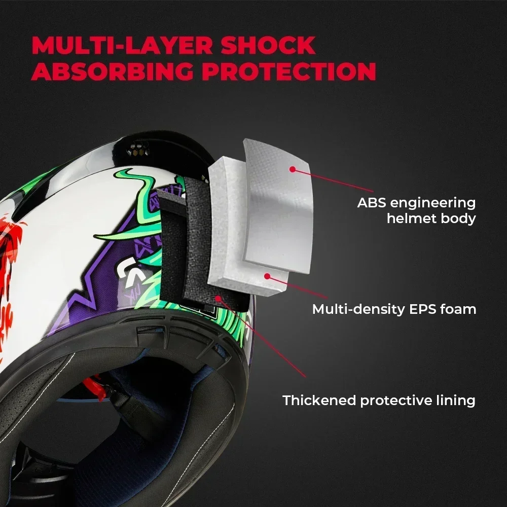 Casco da moto KEMITOUR Casco integrale da corsa per motocross Caschi da moto per adulti per clown da equitazione da turismo su strada