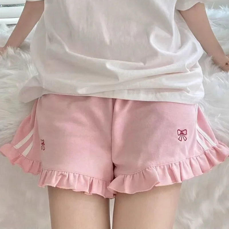 Shorts Frauen Rüschen Kawaii Mädchen Bögen Japanischen Stil Freizeit Weiche Elastische Taille Sommer Sportswear Studenten Einfache Chic Harajuku