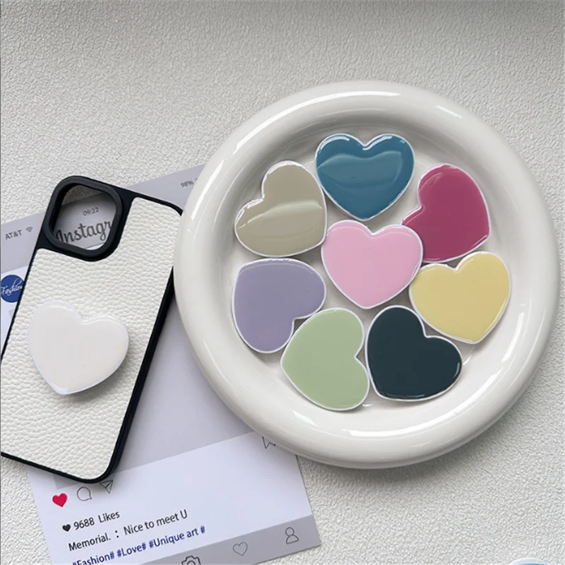 

Heart Glossy Pure Color Expandable Mobile Phone Holder Stand INS Foldable Elastic Grip Tok Bracket Accessories For Iphone 15 16