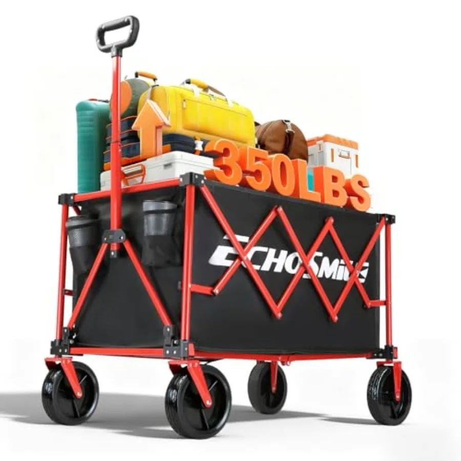 

Складная тележка-вагончик с грузоподъемностью 350 фунтов, сверхпрочная складная универсальная спортивная тележка с съемными колесами для кемпинга