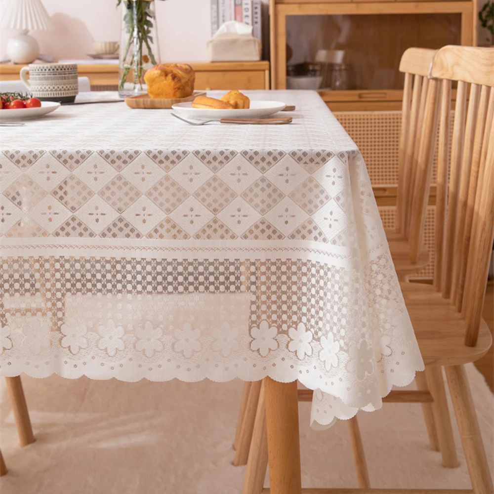 Retro White Lace Tablecloth Polyester Jacquard Hollow Out Table Cover Towel Photo Background Decoration Covers Fabrics