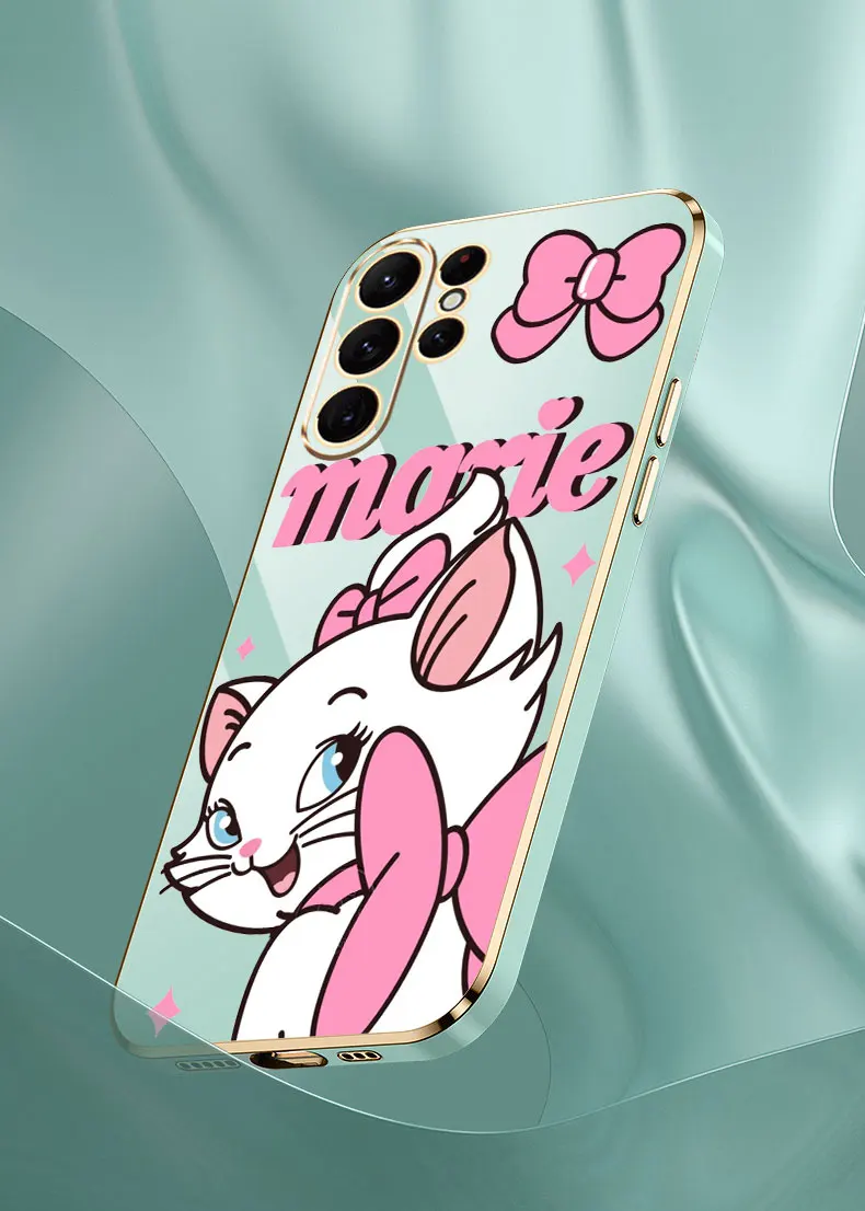 Disney Marie Cat Cute Girl S24Ultra Phone Case For Samsung Galaxy S24 S23 S22 S21 S20 Ultra Fe S10 S9 Plus Luxury Plating Cover