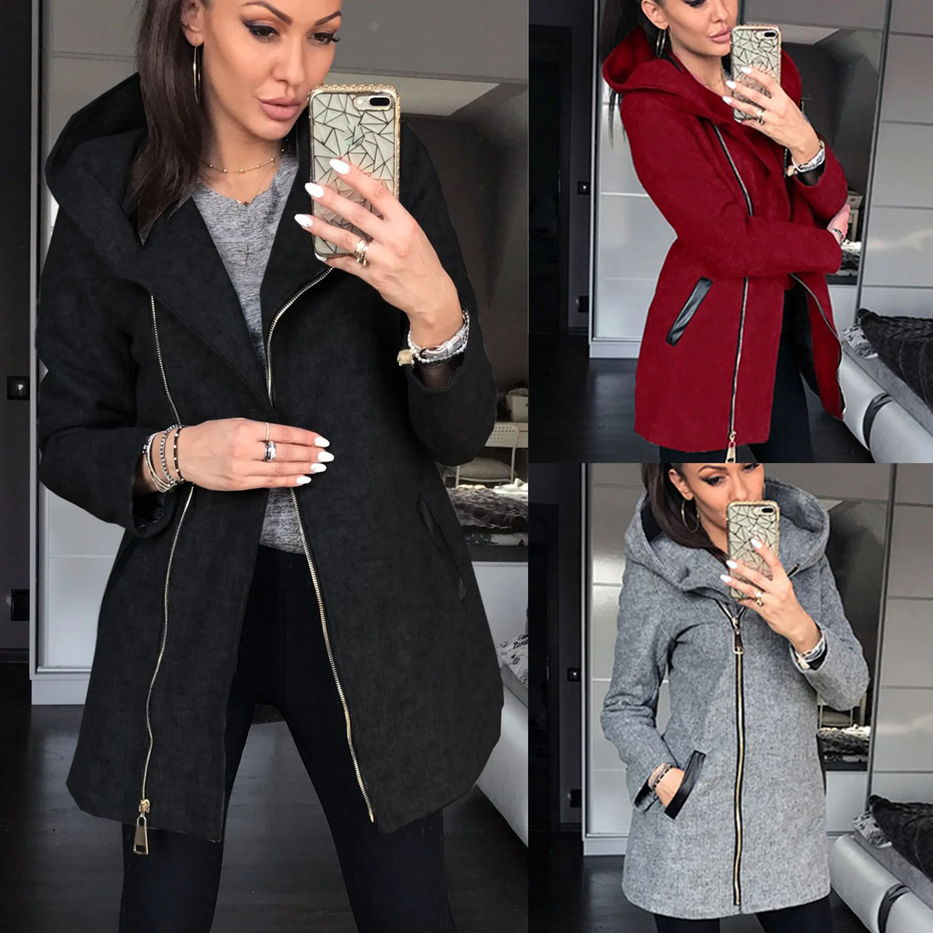 Hoodies women 2026 casual Fashion Side Zipper Fleece Jacket Hooded Jacket Hoodie for women's clothing