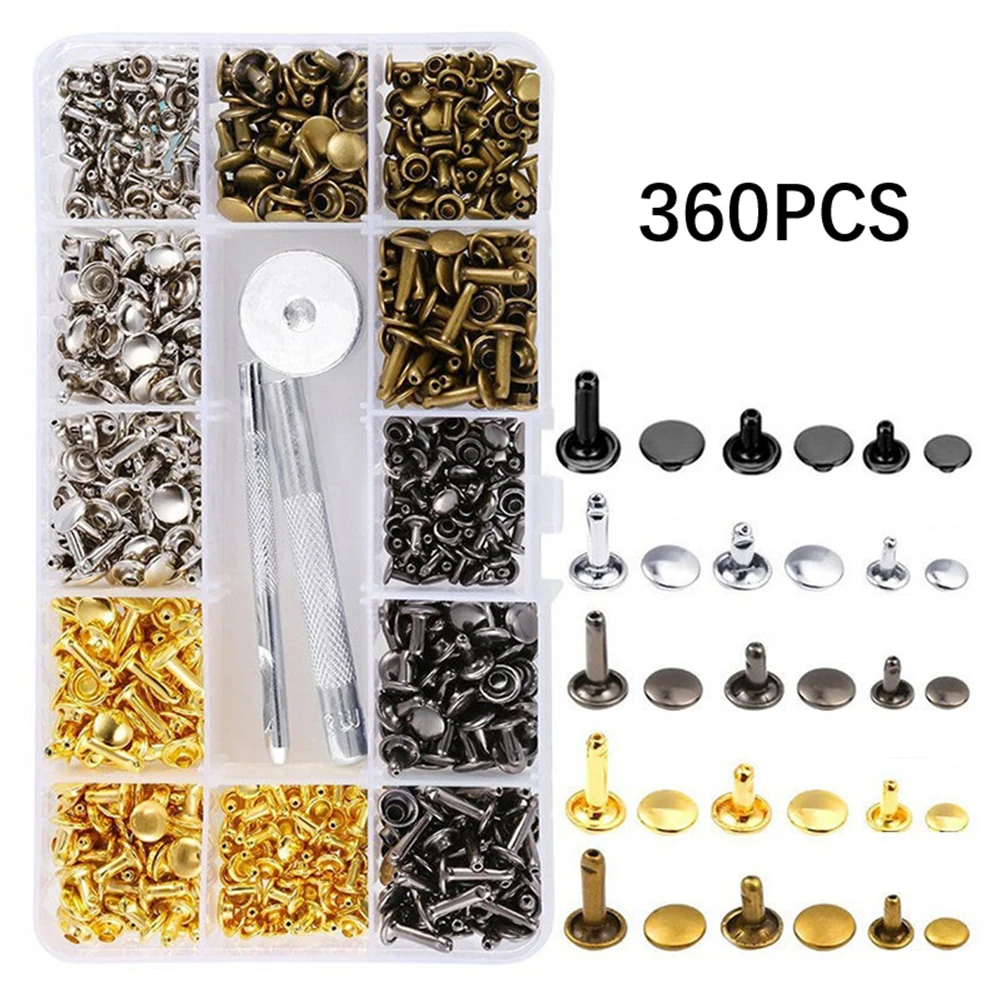 360PCS Double Cap Rivets Stud Round Nail Rivet For Leathercraft Accessories Repair Shoes Bag Belt Clothing Garment