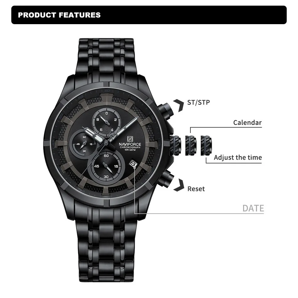 Navi force brandneue Uhr für Männer wasserdichte Luxus leuchtende männliche Kalender Chronograph Quarz Armbanduhr relogio masculino