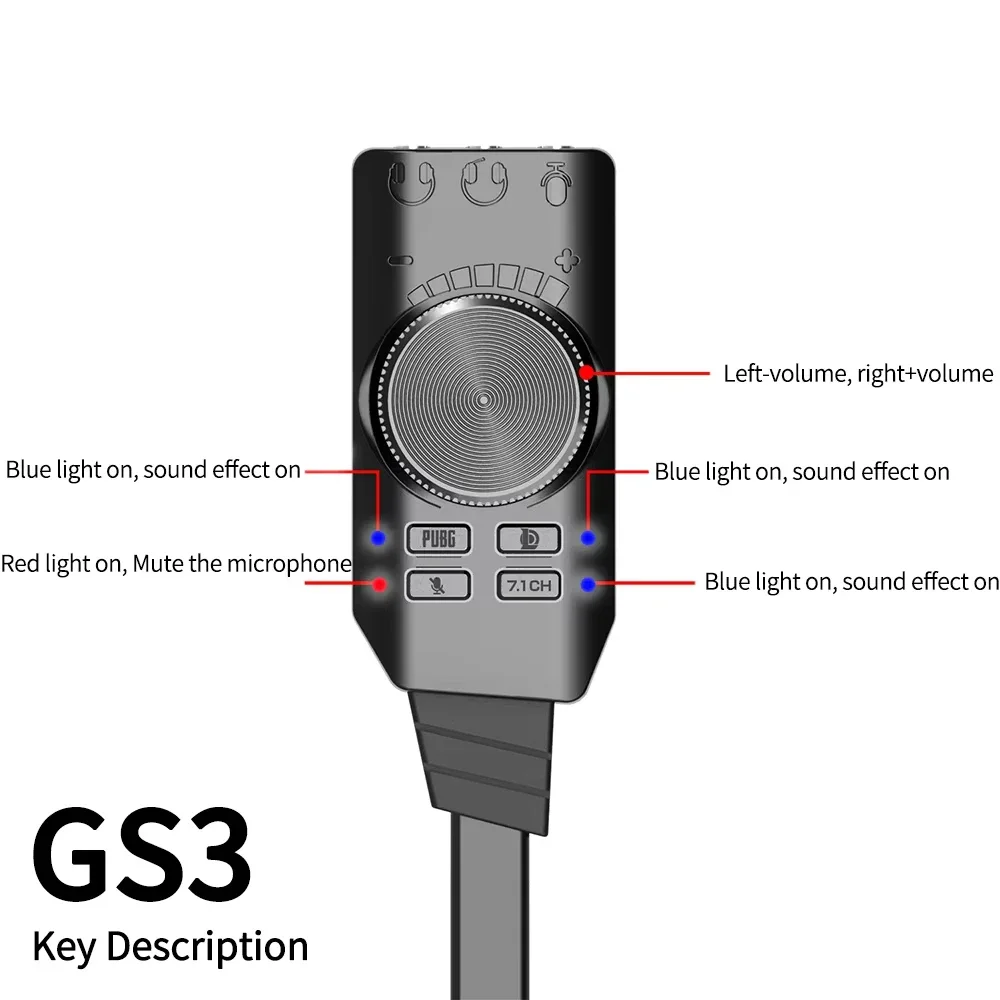 7.1Channel External USB Computer Gaming Sound Card Adapter Plug and Play with Headphone Microphone 3.5mm Jacks Volume Control