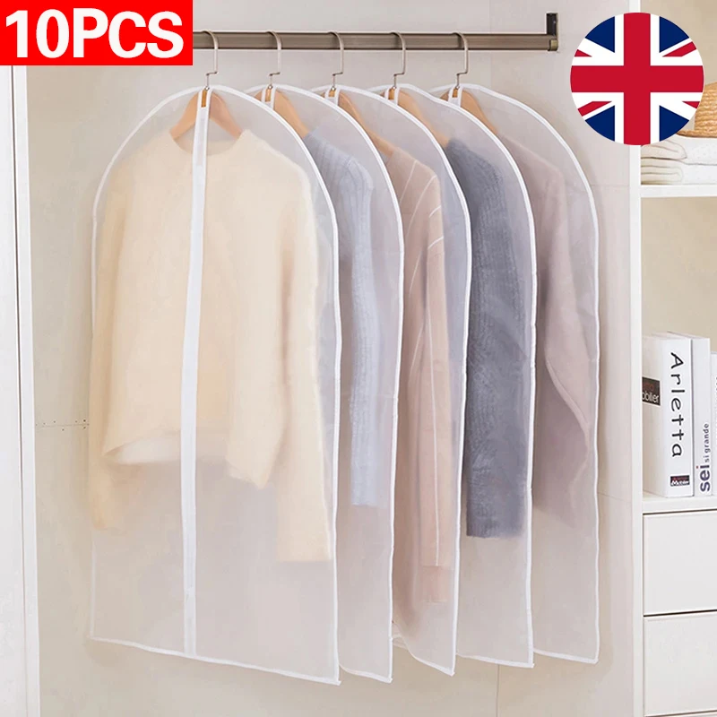 10Pcs Clear Polythene Garment Covers Suit Dress Coat Dust Protector Zip Bags New