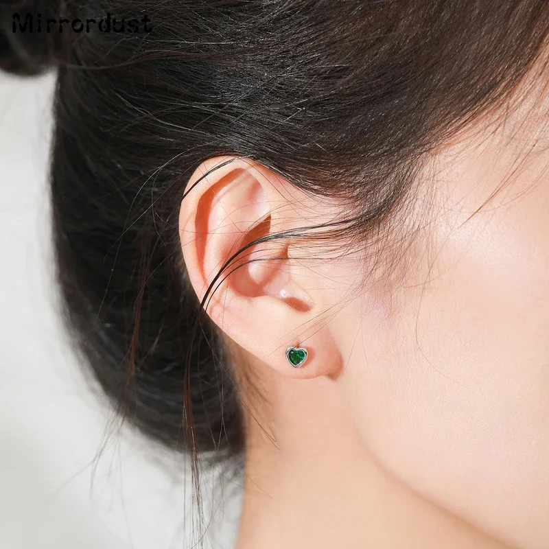 

【Mirrordust】Серлинговое серебро S925, элегантные зеленые серьги в форме сердца для женщин, легкий роскошный новогодний подарок, ювелирные изделия с цирконом