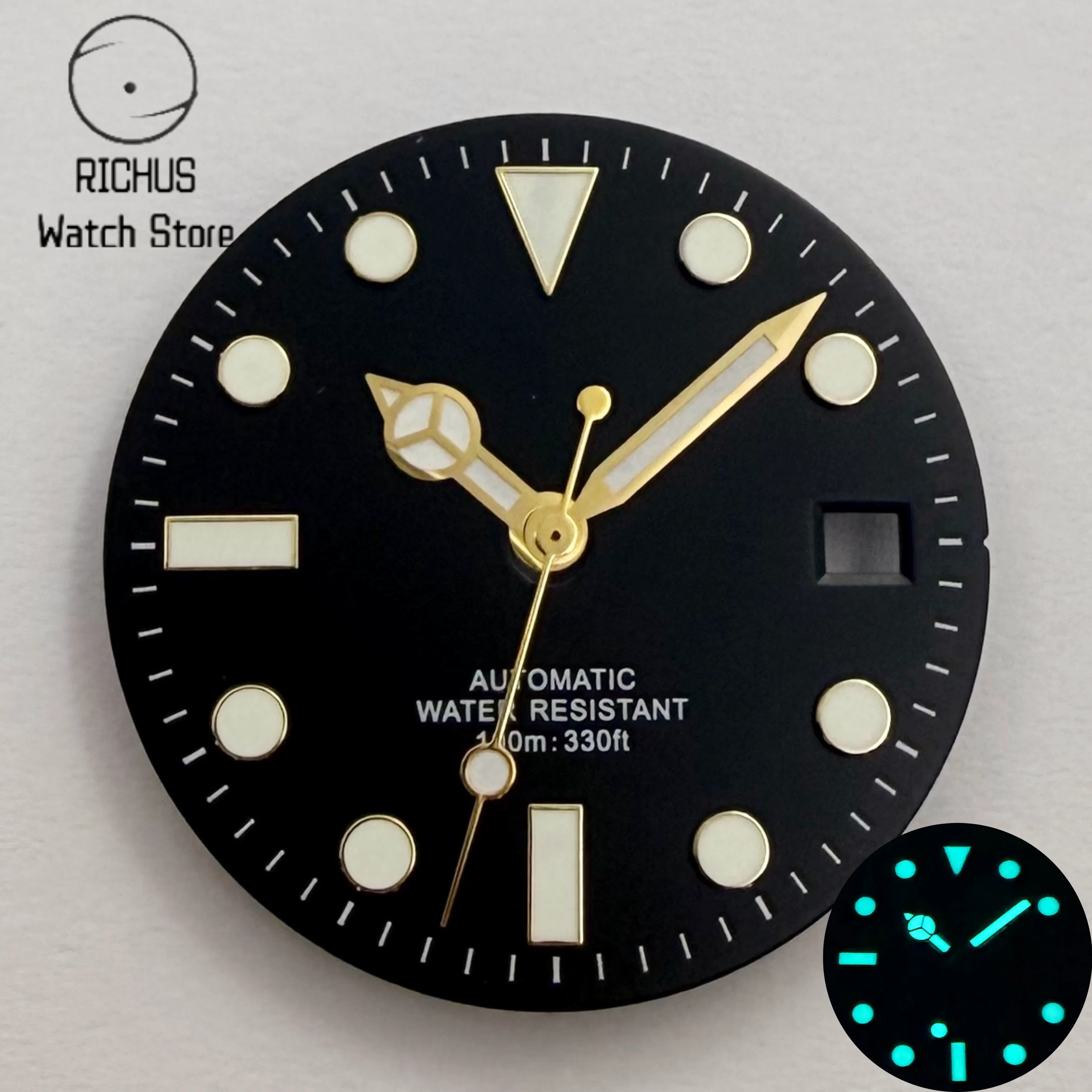 28.5mm Sterile Watch Dial Hands Set Green Luminous Fit NH35 NH36 ETA2824 2836 Miyota 8205 8215 DG2813 Movement