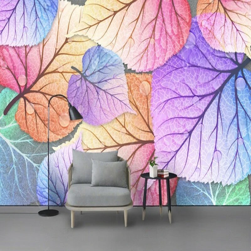 

Fresh modern simple gradient leaf TV bedroom luxurious home decoration background wall paper