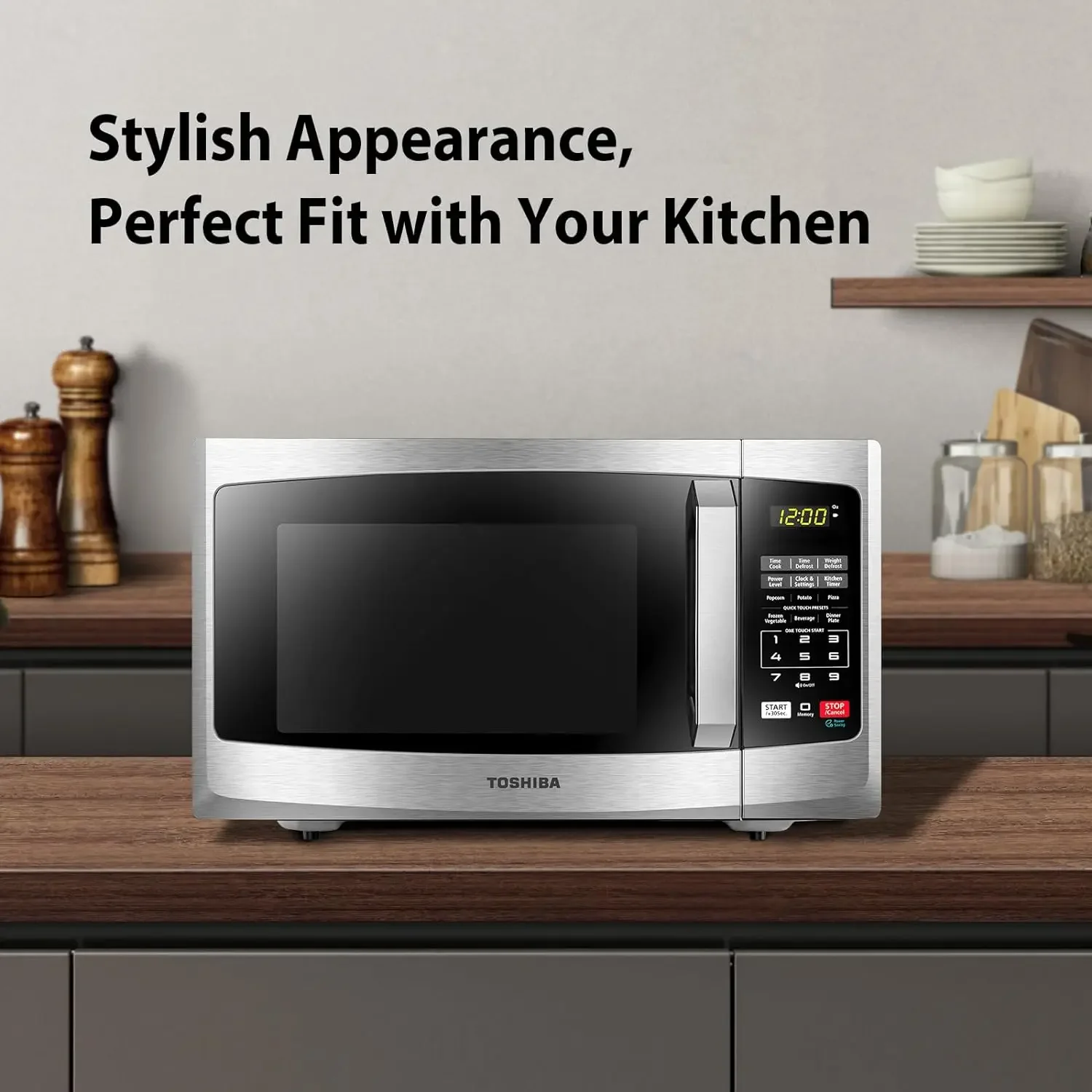 EM925A5A-SS Countertop Microwave Oven, 0.9 Cu Ft W/ 10.6 Inch Removable Turntable, 900W, Mute Function & ECO Mode, LED Lighting