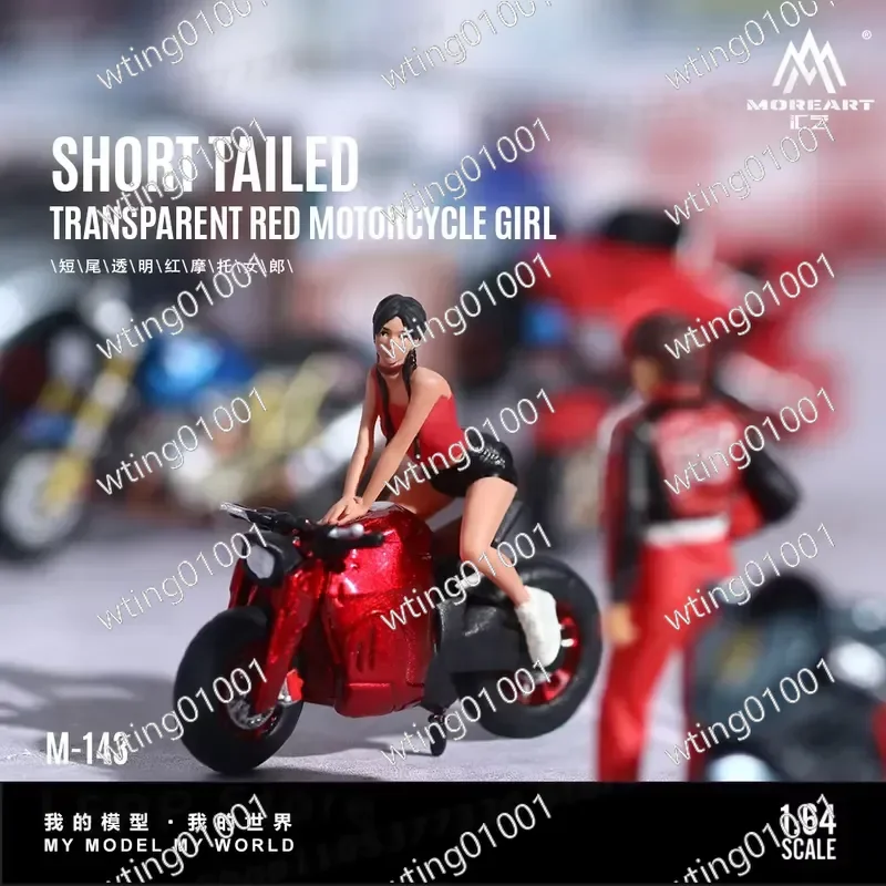 for X-T 1:64 Short Tailed Transparent Red Motorcycle Girl Doll Set Model For Display Collection Gift