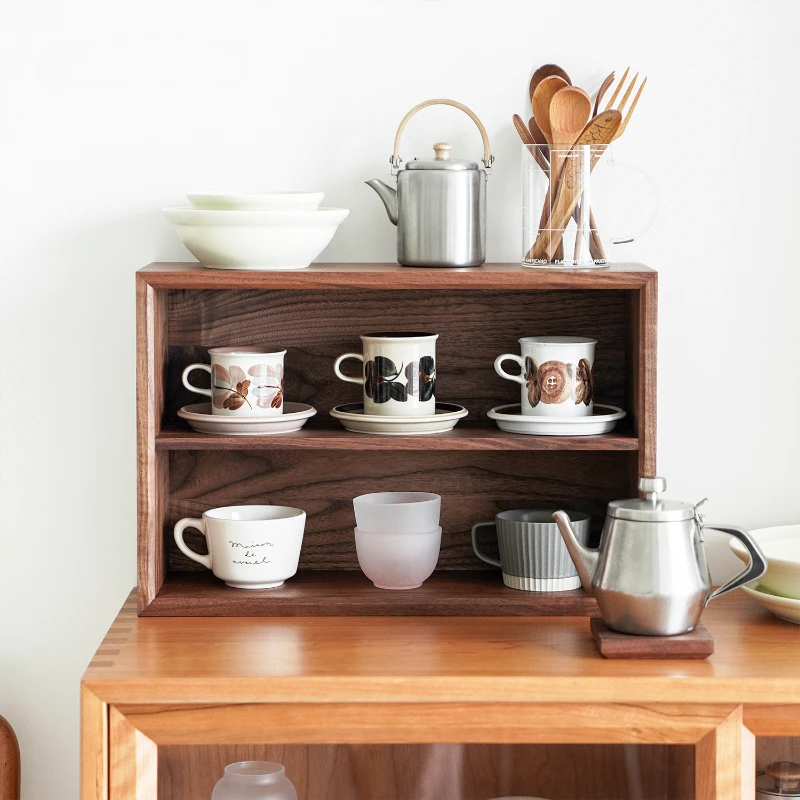 Desktop Solid Wood Storage Rack Cherry and  Walnut Organizer Nordic Display for Dining Table Minimalist Cup Storage Cabinet