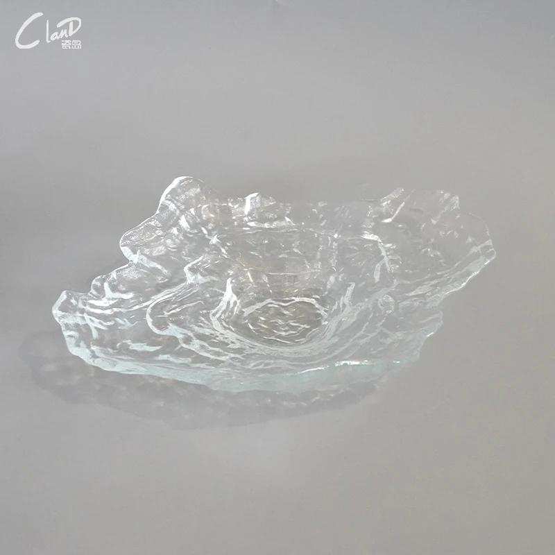 Special-Shaped Glass Plate for Restaurant, Fried Steak, Restaurant, Artistic Cuisine, Cold Dish, Ware