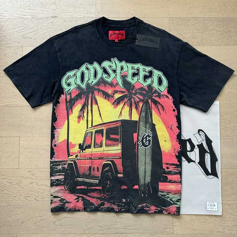 

2025 America GOD SPEED T-shirt High Street Fashion Skull Print Streetwear Men Women Casual Short Sleeve Godspeed Tops Tees