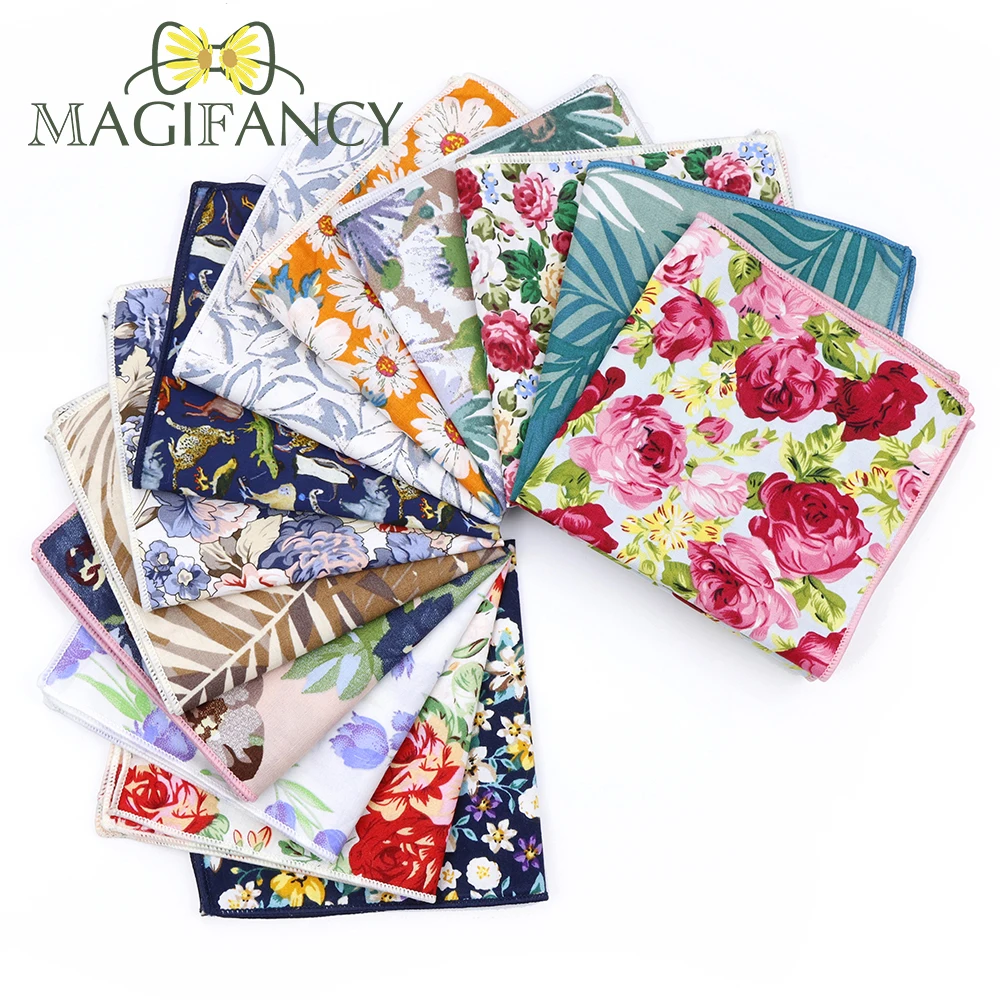 Vintage Floral Print Handkerchief 23cm 100% Cotton Hankie Women Men Wedding Party Pocket Square Gift Suit Tie Matching Accessory