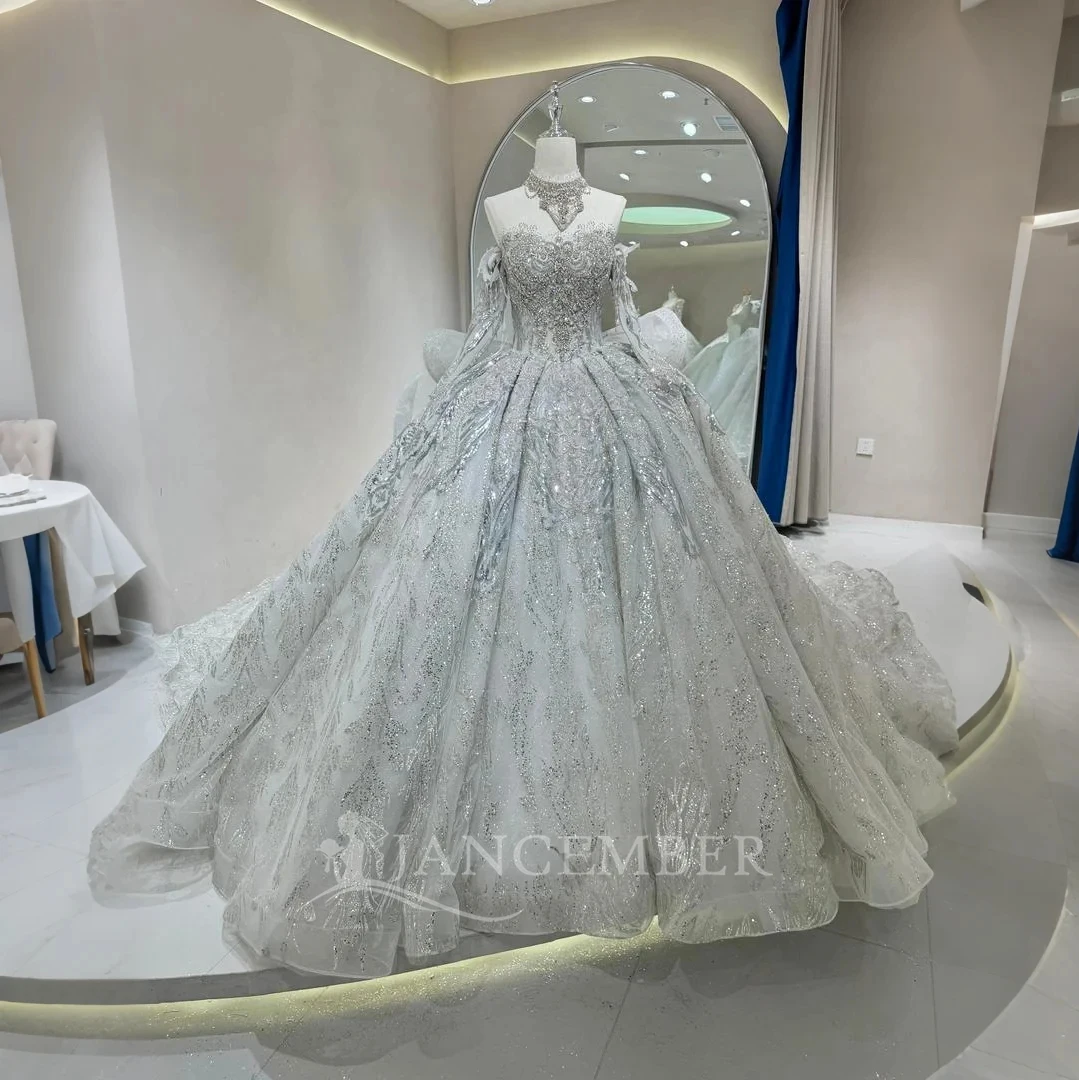 

Luxury Scoop Organza Lace Up Ball Gown Weddings Dresses Exquaisite Long Sleeve Princess Bridal Gown Customized свадебно