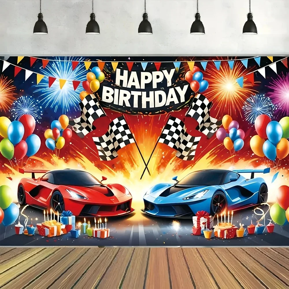 Racing Car Birthday Backdrop Red and Blue Race Car Boy Racing Children Party Decoration Banner Photocall Photo Background