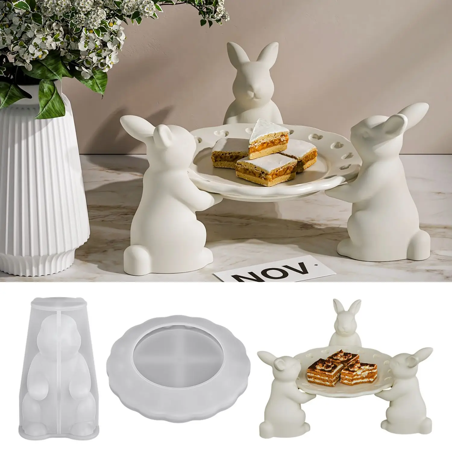 

Creative DIY Rabbit Silicone Mold for Epoxy Resin Jewelry Storage Dish Trinket Tray Plaster Casting Home Desktop Craft