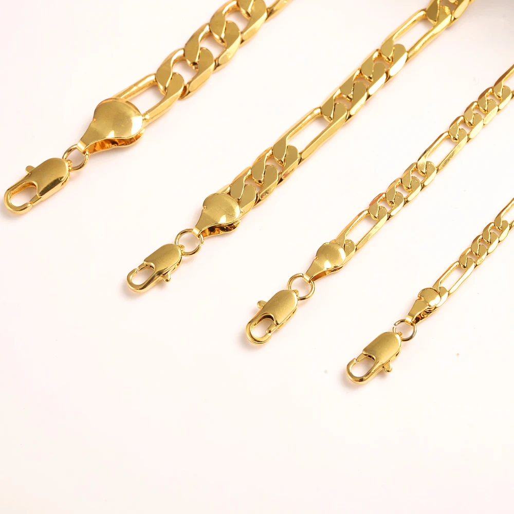 Bangrui 3mm 4mm 5mm 6mm 7mm 9mm 10mm Width Fashion Classic Gold Color Figaro Chain Link Chain Necklace Bracelet Men Jewelry Gift