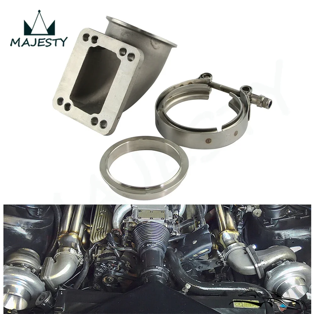 

3" Vband 90 Degree Steel Cast Elbow Adapter Flange For T3 T4 Turbo+Clamps