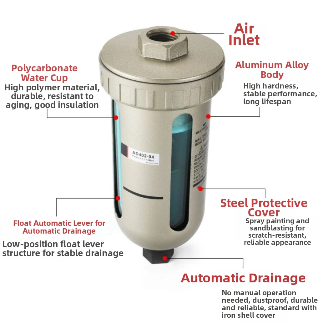Float Type AD402-04 Auto Drain Valve Zero Air Loss Oil Water Separator Drainer for Air Compressor Dryer Receiver Tank Filter