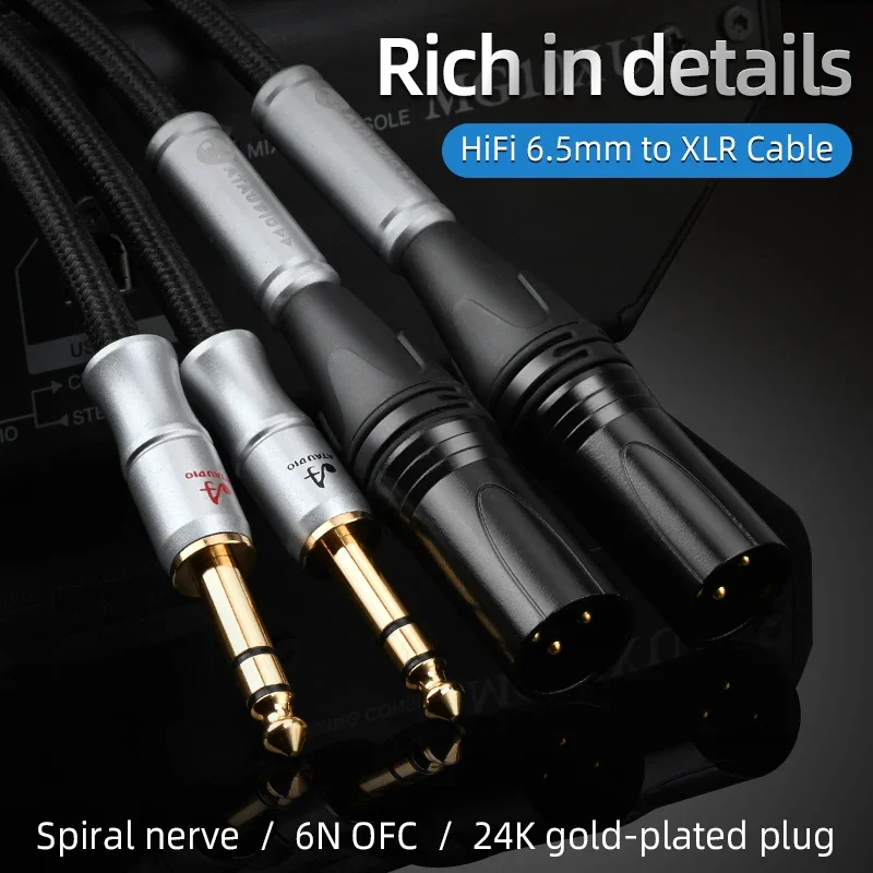 Kabel HiFi 6.5 do XLR Hi-end 6N OFC Spiral Nerve Pozłacana wtyczka Podwójny kabel TRS do 2XLR 6,5 mm do wzmacniacza miksującego