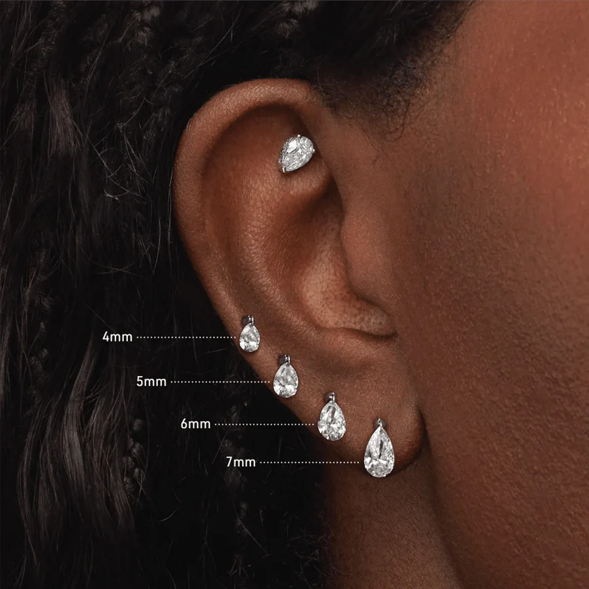 Floating Pear Cut Lab Diamonds Single Earring 9K 14K 18K Gold Threaded Stud Earring CVD HPHT Lab Created Diamonds Jewelry