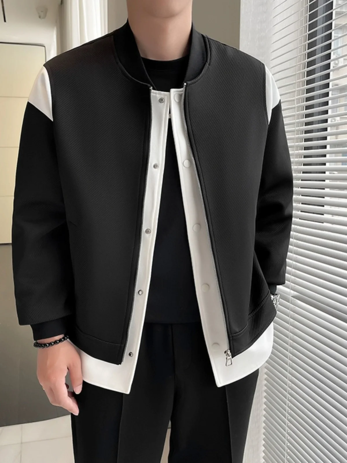 

Men's Spring Autumn Baseball Jaet Lightweight Mature Sle Haome Patchwork Fake Two-Piece Outerwear Trendy Youthful