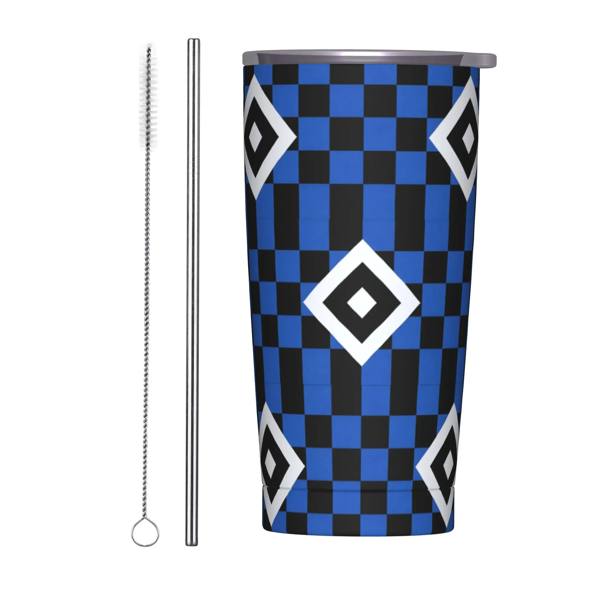 Checkered HSV Hamburgers Sportverein Tumbler Vacuum Insulated Club Coffee Cups Stainless Steel Double Wall Mug Spill Proof, 20oz