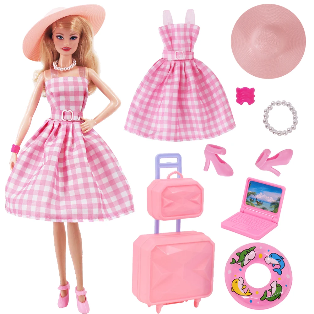 Roze Serie Barbies Poppenkleding Schoenen Accessoires Reiskoffer Speelgoed Past 11.8Inch Barbies Pop, 1/6 Bjd & Blythe Speelgoed Voor Meisjes