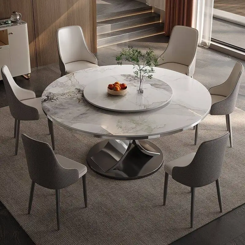 Slate dining table Variable round table Retractable small apartment with turntable Dual-purpose household dining table
