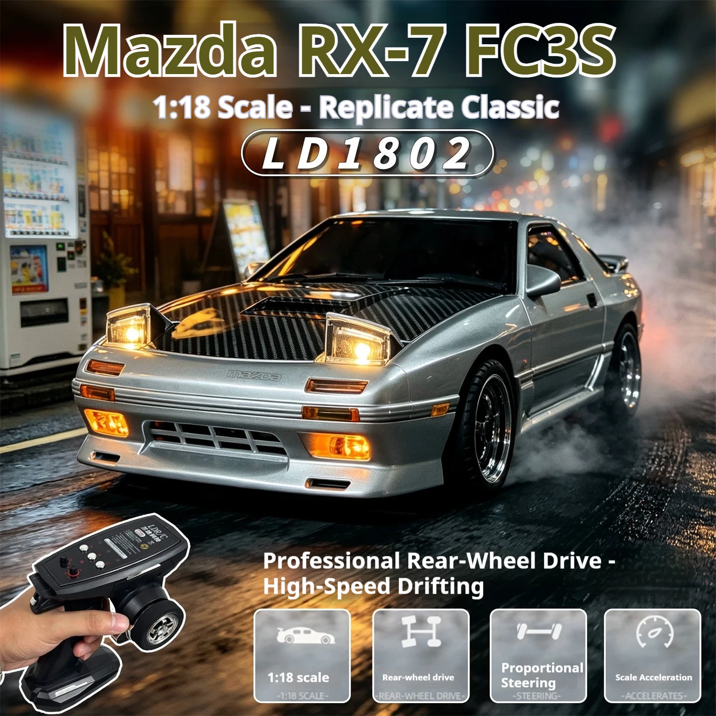 Landa LD1802 RX7 FC3S 1/18 Full Proportional RWD Drift RC Car With ESP Gyroscope For Adult Racing
