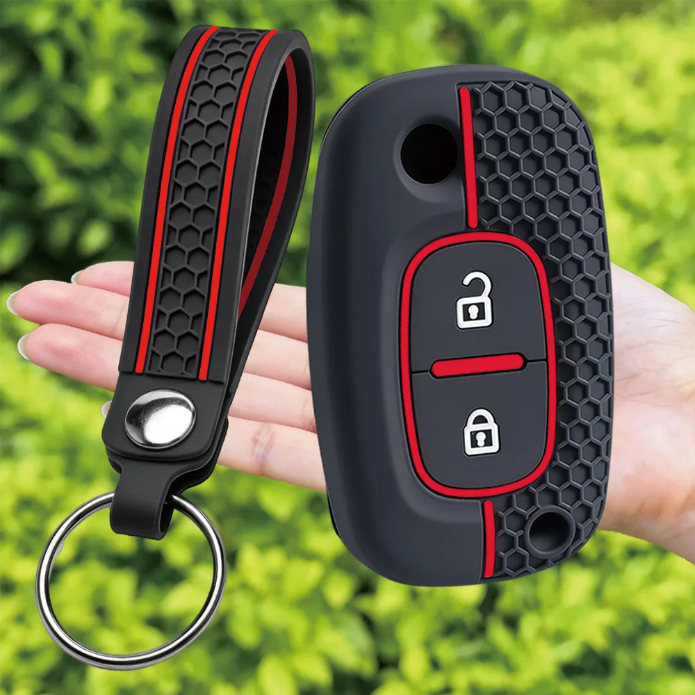For Renault Clio 3 Twingo 2 Modus Kangoo Scenic 2 Megane 2 silicone car key fob cover with finger loop and key ring