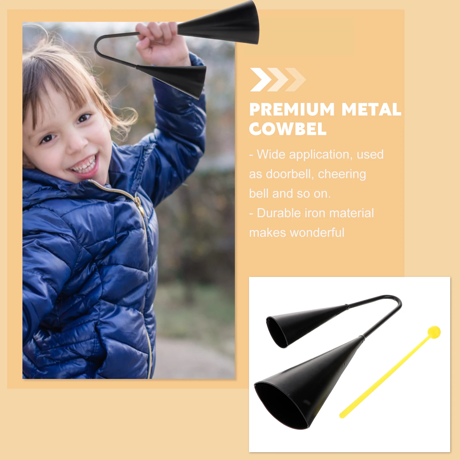 

Double Cowbells Metal Durable Musical Instrument Large Black Outdoor Doorbell Classroom Cheer Iron Bell Wonderful Sound Sturdy