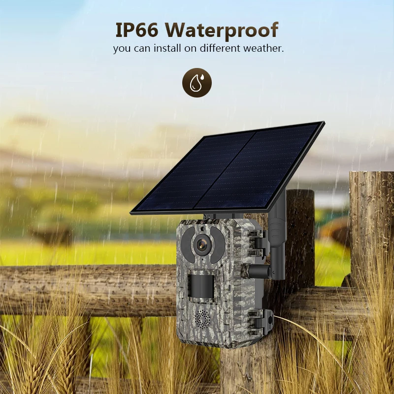 

4G 4MP Outdoor Wildlife Hunting Trail Game Camera with WiFi APP Solar Panel Powered Waterproof IP66 for Security