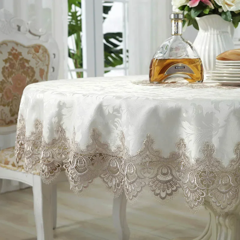 Okrągły obrus w stylu europejskim, elegancka koronka obrus, obrus do jadalni, pokrowiec na stół kuchenny, ręcznik dekoracyjny — zdjęcie 5