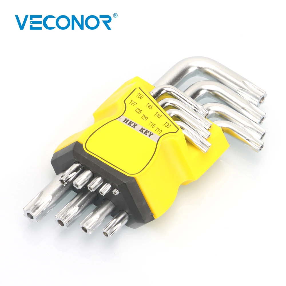 9Pcs Set Durable Metric Short Arm Torx Chrome Vanadium Key Star Wrench Hand Tool Screwdriver T10 T15 T20 T25 T27 T30 T40 T45 T50