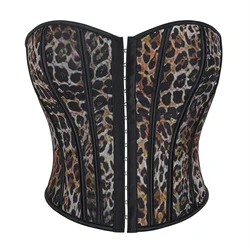 Leopard Print Single Breasted Women's Strapless Corset Crop Tops Body Shaper Lingerie Overbust Bustiers Gothic Retro Corselet