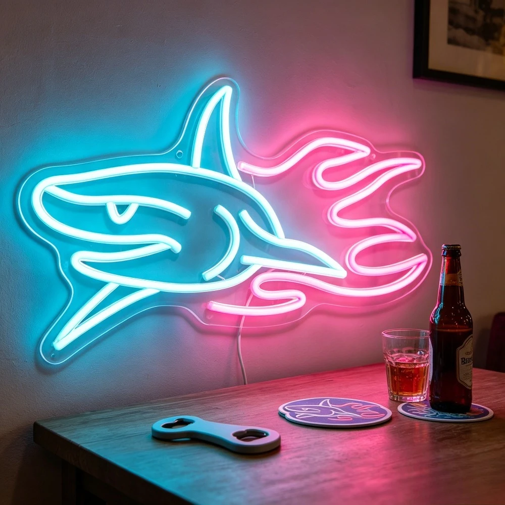 Shark Neon Sign Dimmable LED USB Wall Light for Bar Club Man Cave Garage Ocean Theme Party Living Room Home Wall Art Decor Gift