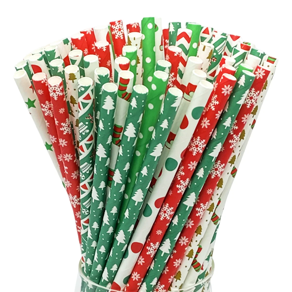 

Paper Straws 6*197mm Christmas Pattern 100P Paper Drinking Straws For Wedding Party Restaurant Juice Coffee Cold Drinks Dessert