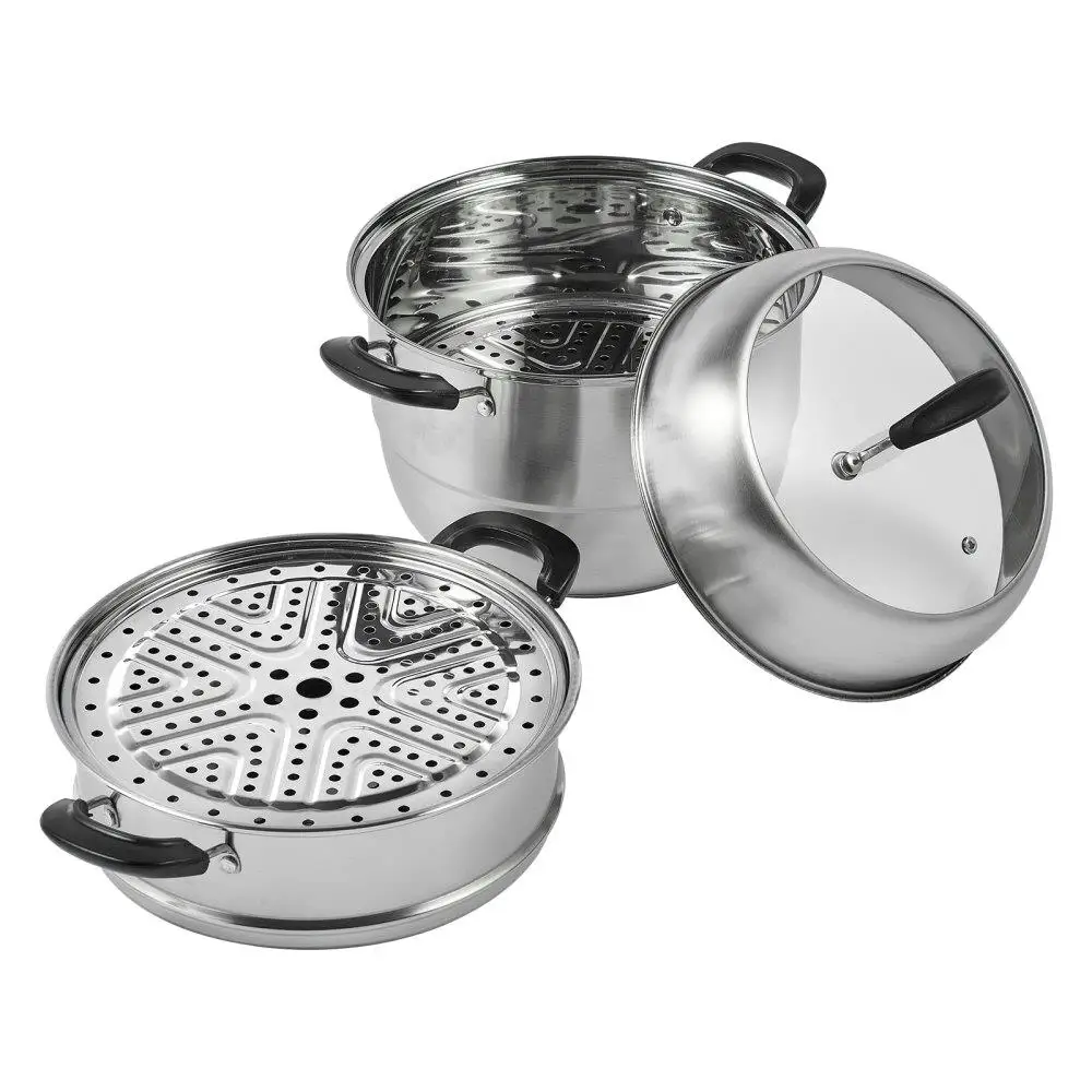 

11 дюймов, 28 см, 3 уровня, 8,5QT, пароварка, 2 лотка, нержавеющая сталь класса 304, для газового электрического гриля, посуда
