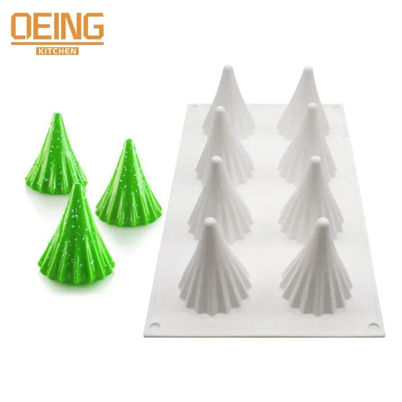 

8 Cavity Christmas Tree Shaped Silicone Mousse Cake Mold Cookies 3D DIY Handmade Kitchen Baking Tools Decorating Mould