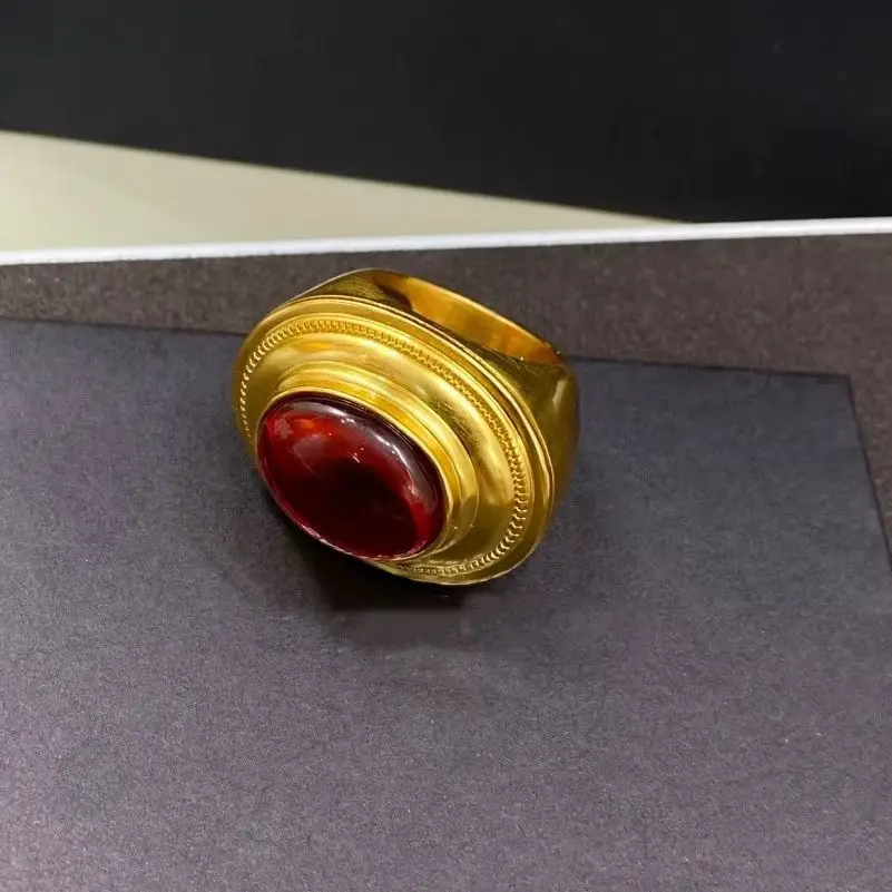 

2026 Hot Europe Designer Brand Brass Gold Plated Red Crystal Vintage Ring Woman Luxury Jewelry