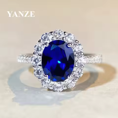 Luxury 7*9mm 925 Sterling Silver Lab Grown Sapphire Diamonds Anniversary Vintage Ring For Women Fine Jewelry