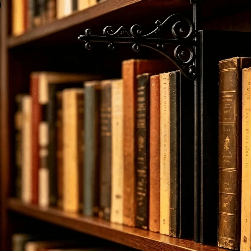 Vintage Iron Bookshelf Divider Rustic Scroll Matte Metal Surface Bookend Lamp Wear-Resistant Solid Iron Metal Bookend