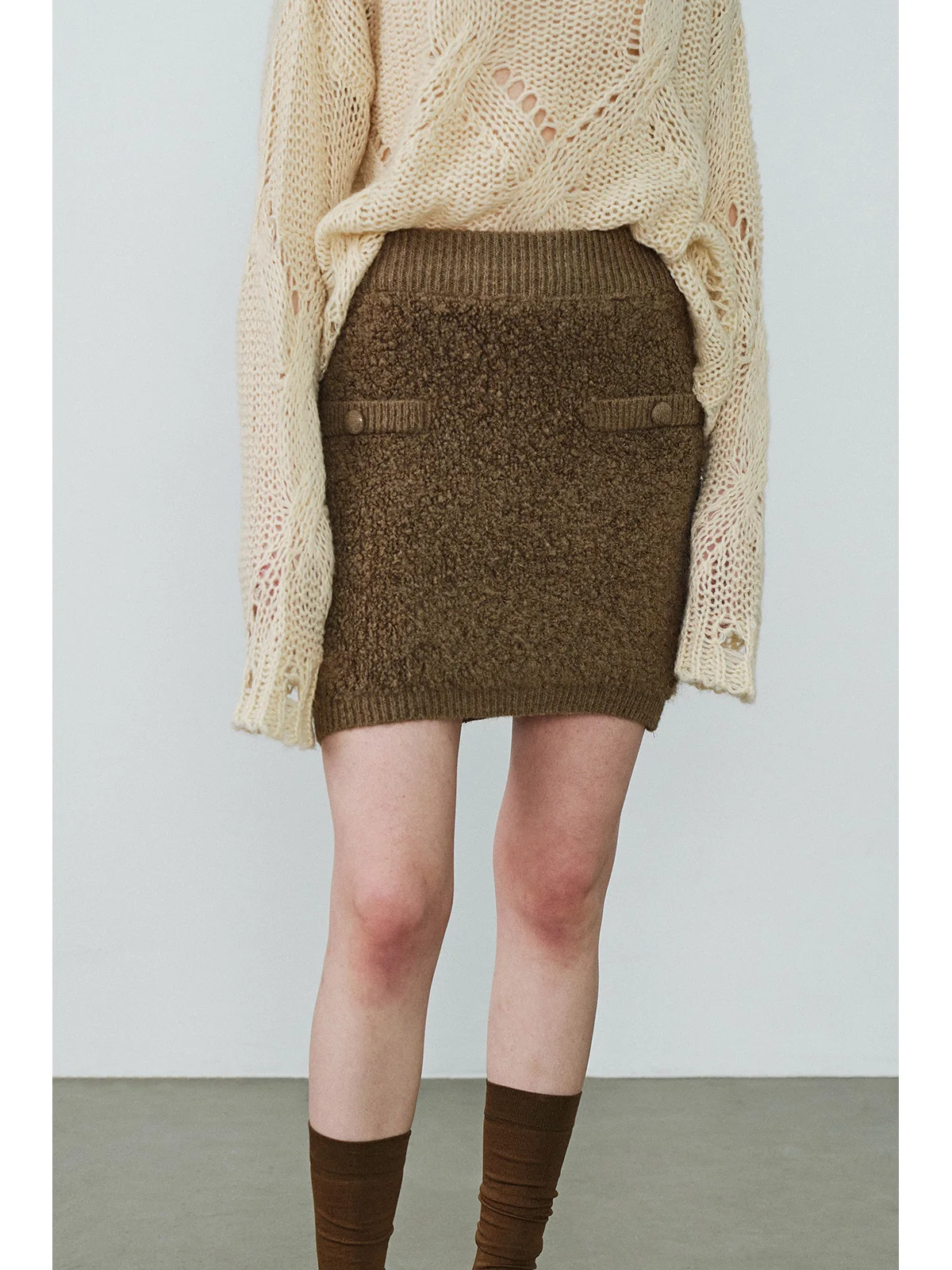 

High Waist Skirt American Retro Design Double ket ort Skirt Women's Commute Sle Nylon Polyester Acrylic Wool Blend