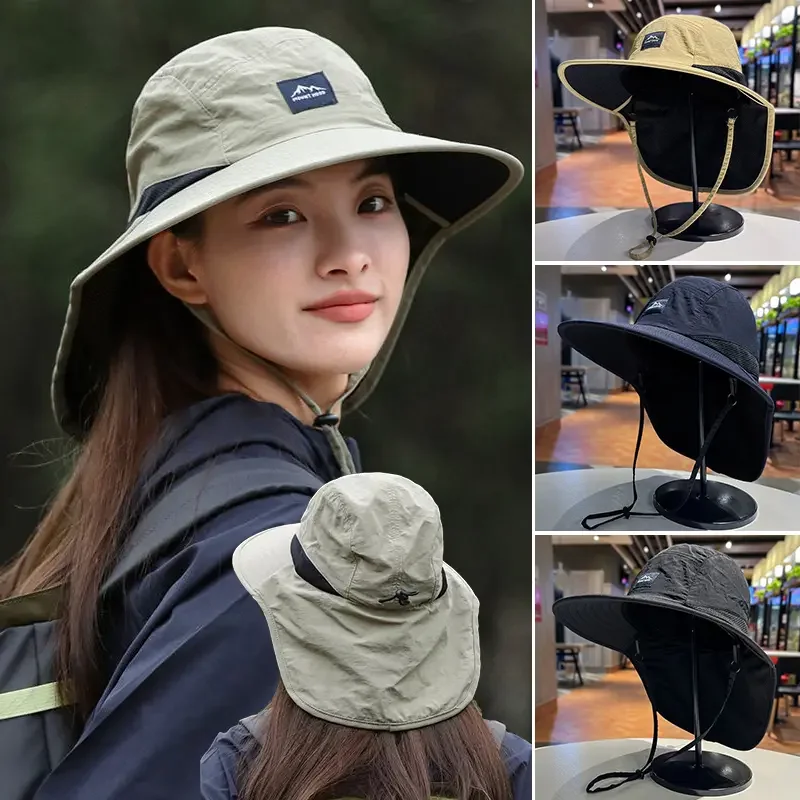 

1× Summer Wide Brim Sun Hats for Women Men Outdoor Camping Hiking Travel Panama Caps Quick-drying Breathable Hats with Neck Flap
