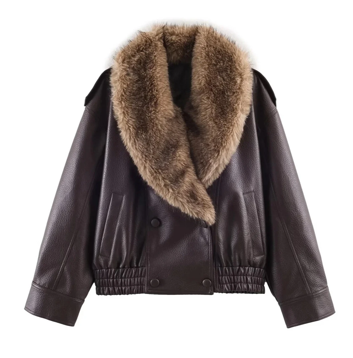 Nuova giacca da donna in ecopelle stile casual alla moda di fascia alta con colletto staccabile