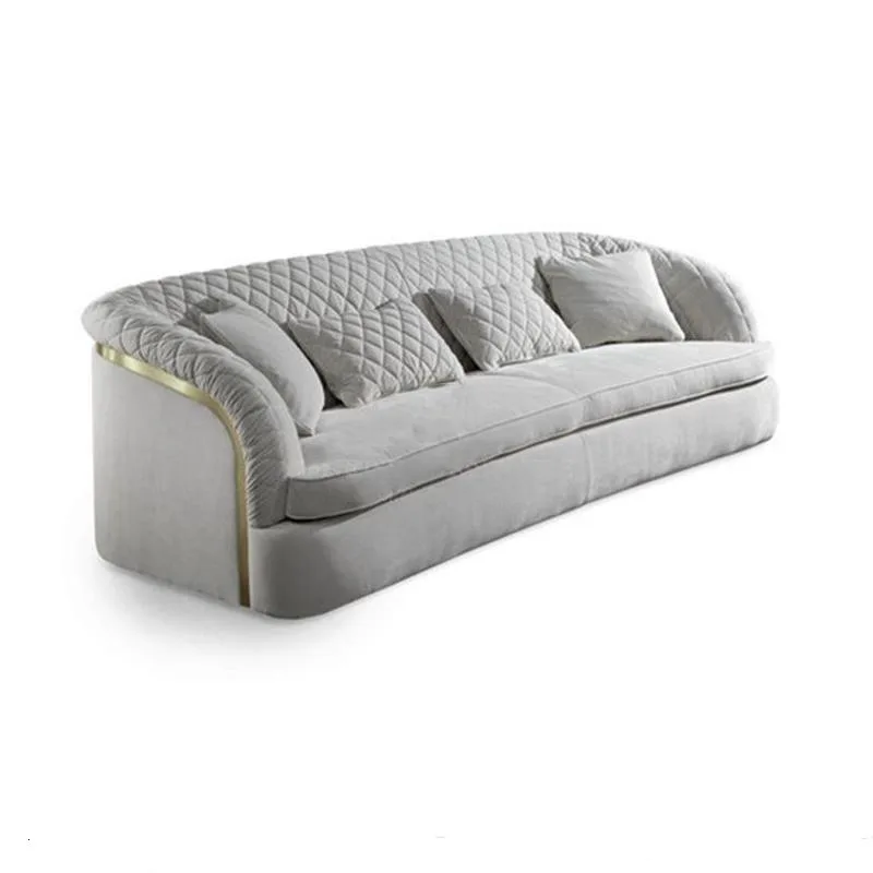 Italian simple fabric curved sofa, simple three-person rhombus plush sofa